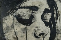 Women crying of etching art photography illustrated.