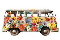 Flower CollageTravel bus transportation automobile caravan.