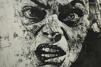 Angry women of etching art illustrated painting.