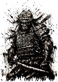 Black and white art painting featuring a Samurai samurai person human.