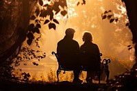 Elderly couple silhouette photography backlighting furniture romantic.