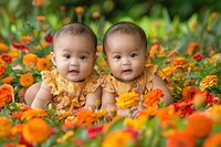 Malaysian kid twins couple flower photo photography.