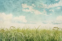 Rice field of etching art vegetation landscape.