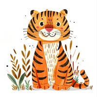 Tiger in boho naive funky art illustrated wildlife.