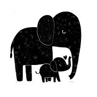 Fun illustration cute elephant with baby art illustrated silhouette.