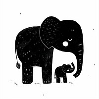 Fun illustration cute elephant with baby art illustrated silhouette.