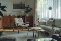 Mid-century style living room architecture furniture building.