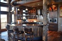 Loft kitchen corner with bar furniture appliance microwave.