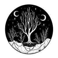 Surreal aesthetic forest logo art illustrated blackboard.