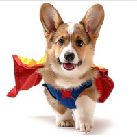 Corgi wearing superhero costume animal canine mammal.