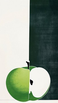 Silkscreen on paper of a apples green blackboard produce.