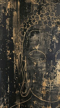 Silkscreen on paper of a buddha blackboard painting art.