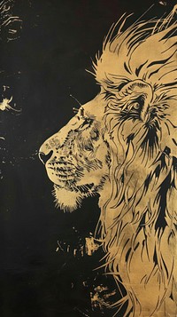 Silkscreen on paper of a lion wildlife painting animal.