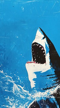 Silkscreen on paper of a shark roar animal fish great white shark.