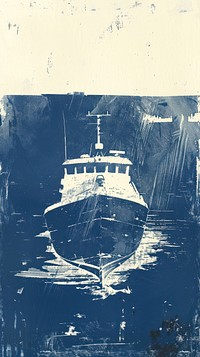 Silkscreen on paper of a ship transportation waterfront vehicle.