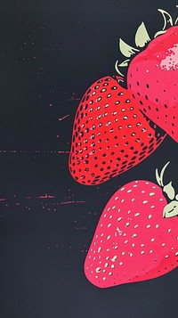 Silkscreen on paper of a strawberries strawberry painting produce.