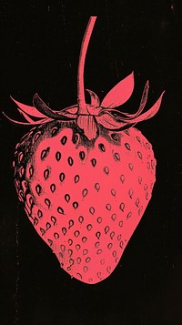 Silkscreen on paper of a strawberry produce person fruit.