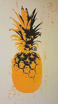 Silkscreen on paper of a pineapple produce person fruit.