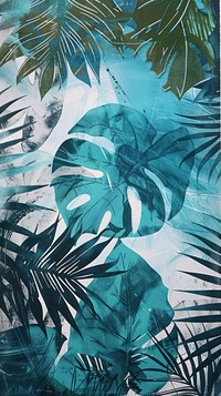 Silkscreen on paper of a tropical leaves vegetation beachwear outdoors.