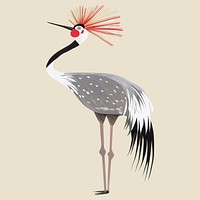 Cute gray crowned crane bird, wild animal digital art illustration