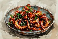 Korean stir fried octopus invertebrate platter animal.