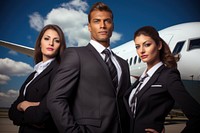 Three diversity business travel at plane background photo transportation accessories.