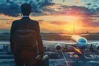 Business travel at plane background transportation aircraft airplane.