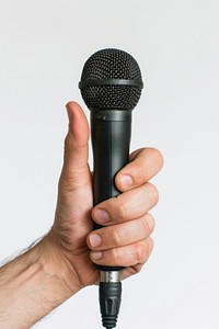 Hand holding microphone person human electrical device.