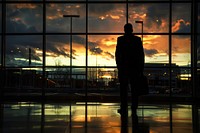 Silhouette guy corporate travel building background transportation accessories automobile.