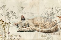 Cat sleeping ephemera border drawing animal mammal.