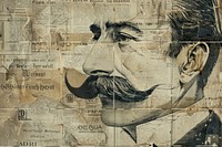 Close up victorian man moustache ephemera border backgrounds newspaper painting.