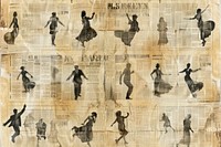 People dancing ephemera border newspaper backgrounds drawing.