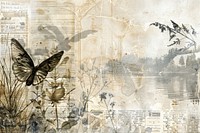 Fly fishing ephemera border backgrounds drawing collage.