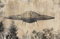 Tripod alien spaceship ephemera border airship drawing transportation.