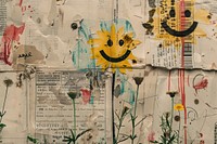 Smiley face graffiti ephemera border collage backgrounds painting.