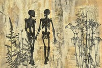 Skeletons walking ephemera border drawing art representation.