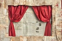 Red theatre curtain ephemera border text backgrounds newspaper.