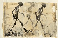 Skeletons walking ephemera border drawing representation clothing.