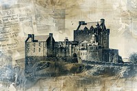 Scottish castle ephemera border architecture building drawing.