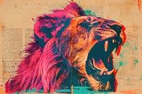 Roaring lion neon ephemera border drawing mammal animal.