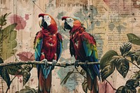 Parrots jungle ephemera border animal bird art.
