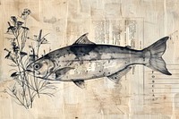 Deep ocean fish ephemera border drawing animal paper.