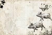 Pigs flying ephemera border wildlife animal mammal.
