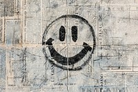 Black ink smiley face ephemera border backgrounds drawing paper.