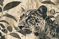 Pantha portrait ephemera border backgrounds wildlife leopard.