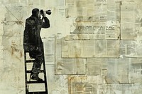 Vintage man binoculars ladder ephemera border drawing adult text.