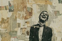 Vintage man suit face laughing ephemera border collage backgrounds newspaper.