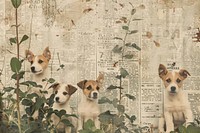 Cute puppies playing ephemera border backgrounds newspaper animal.
