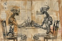 Robots having a dinner party ephemera border drawing text representation.