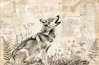 Wolf howling ephemera border drawing animal mammal.